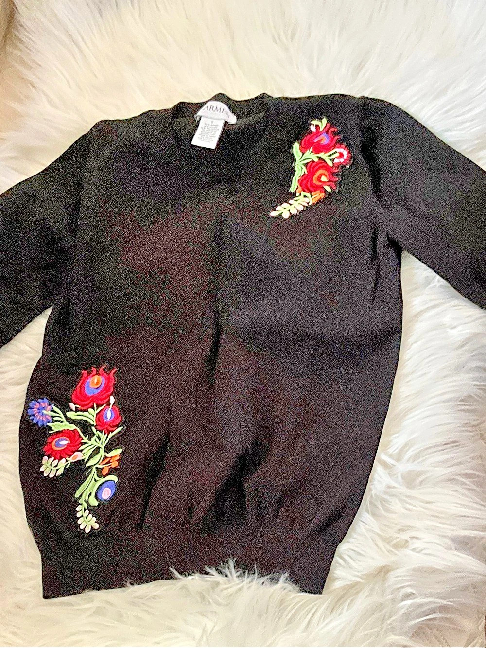 Black Embroidered Long Sleeve Top Like New